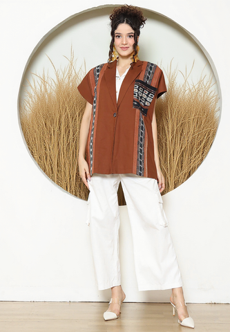Terracotta Ikat Cape Blazer