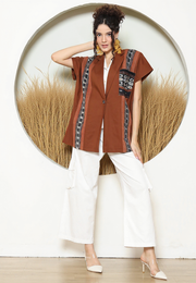 Terracotta Ikat Cape Blazer