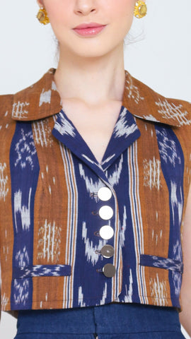 BROWN IKAT CROP VEST BLAZER