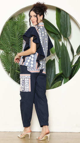 Blue Tribal Ikat Vest Bomber