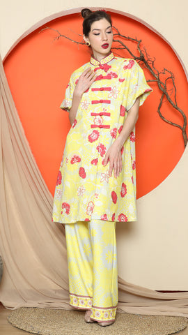 YELLOW FLORAL CHONGSAM PANT SET