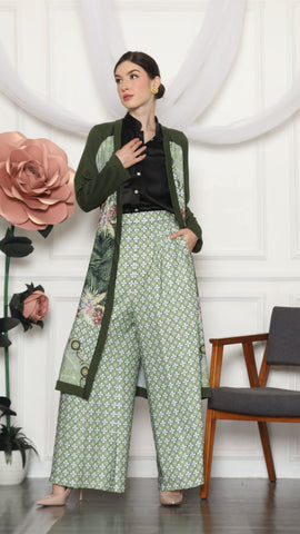 GREEN MONOGRAM TROPICAL CARDIGAN AND PANTS SET