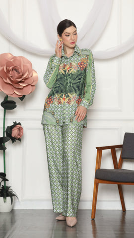 GREEN TROPICAL MONOGRAM SHIRT AND PANTS SET