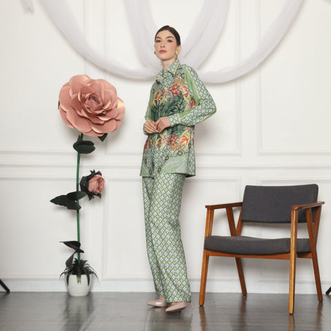 GREEN TROPICAL MONOGRAM SHIRT AND PANTS SET