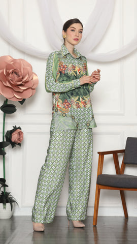 GREEN TROPICAL MONOGRAM SHIRT AND PANTS SET