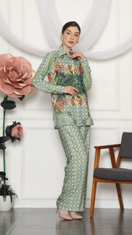 GREEN TROPICAL MONOGRAM SHIRT AND PANTS SET