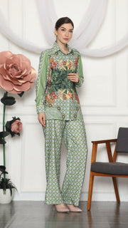 GREEN TROPICAL MONOGRAM SHIRT AND PANTS SET