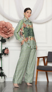 GREEN TROPICAL MONOGRAM SHIRT AND PANTS SET