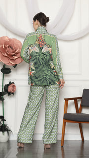 GREEN TROPICAL MONOGRAM SHIRT AND PANTS SET