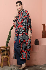 Black Red Batik Button Kaftan