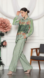 GREEN TROPICAL MONOGRAM SHIRT AND PANTS SET