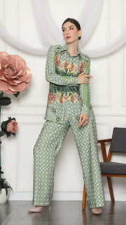 GREEN TROPICAL MONOGRAM SHIRT AND PANTS SET