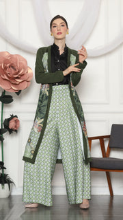 GREEN MONOGRAM TROPICAL CARDIGAN AND PANTS SET