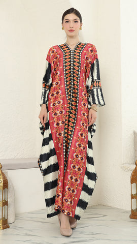 Red Ikat Long Sleeve Kaftan