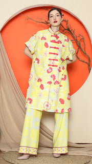 YELLOW FLORAL CHONGSAM PANT SET