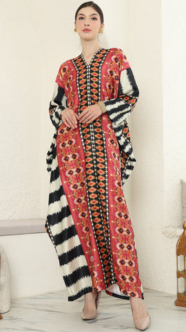 Red Ikat Long Sleeve Kaftan