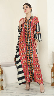 Red Ikat Long Sleeve Kaftan