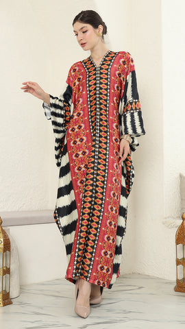 Red Ikat Long Sleeve Kaftan