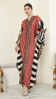 Red Ikat Long Sleeve Kaftan