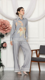 GREY FLORAL MONOGRAM SHIRT AND PANTS SET