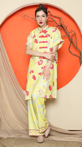 YELLOW FLORAL CHONGSAM PANT SET