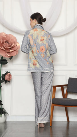 GREY FLORAL MONOGRAM SHIRT AND PANTS SET