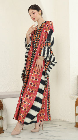 Red Ikat Long Sleeve Kaftan