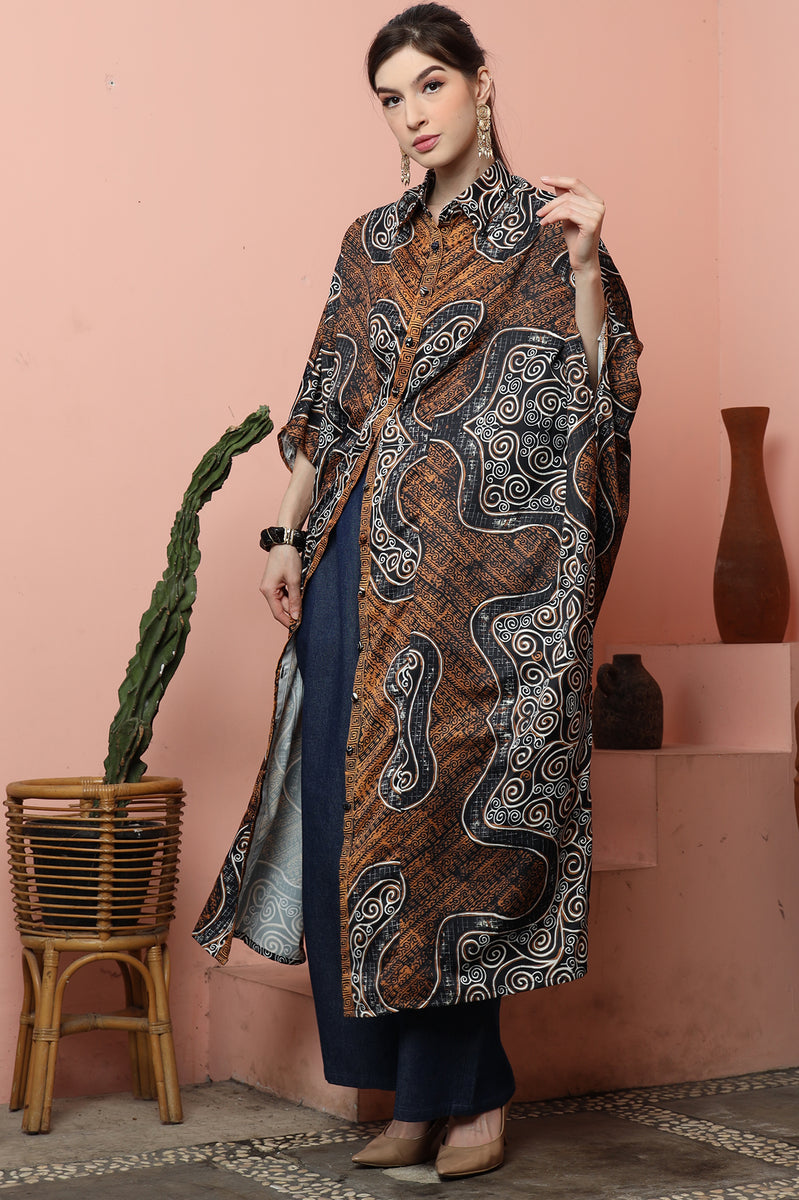 Brown Batik Button Kaftan – Kanzi Collection