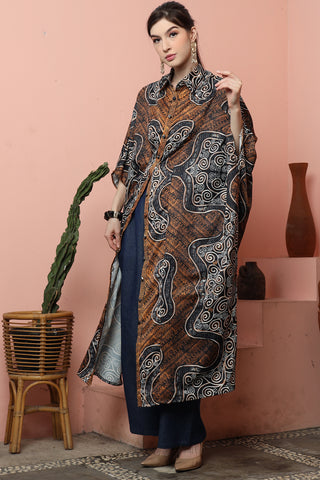 Brown Batik Button Kaftan