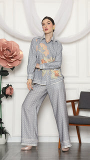 GREY FLORAL MONOGRAM SHIRT AND PANTS SET