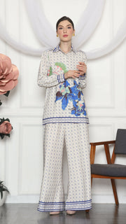 BLUE MONOGRAM FLORAL SHIRT AND PANTS SET