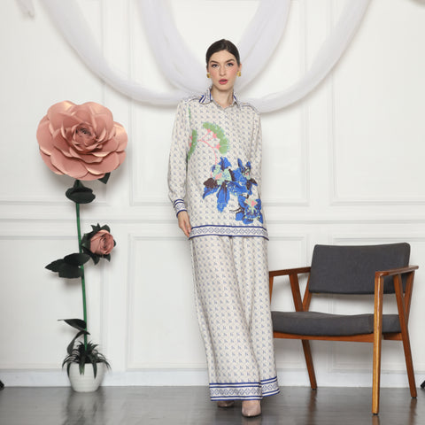 BLUE MONOGRAM FLORAL SHIRT AND PANTS SET