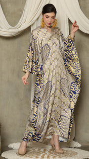 Yellow Blue Long Sleeve Batik Kaftan