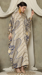 Yellow Blue Long Sleeve Batik Kaftan