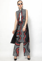 Black and Red Kanzi Batik Vest Set with Pants