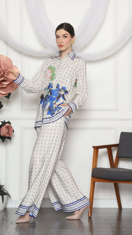 BLUE MONOGRAM FLORAL SHIRT AND PANTS SET