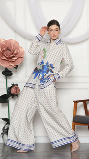 BLUE MONOGRAM FLORAL SHIRT AND PANTS SET