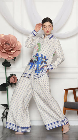 BLUE MONOGRAM FLORAL SHIRT AND PANTS SET