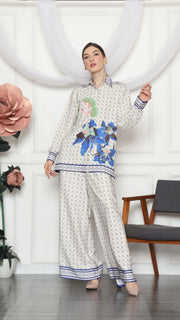BLUE MONOGRAM FLORAL SHIRT AND PANTS SET