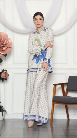 BLUE MONOGRAM FLORAL SHIRT AND PANTS SET