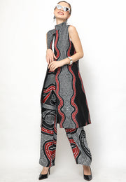 Black and Red Kanzi Batik Vest Set with Pants