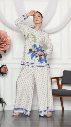 BLUE MONOGRAM FLORAL SHIRT AND PANTS SET