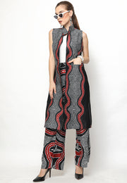 Black and Red Kanzi Batik Vest Set with Pants