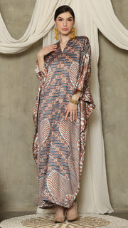 Brown Blue Long Sleeve Batik Kaftan