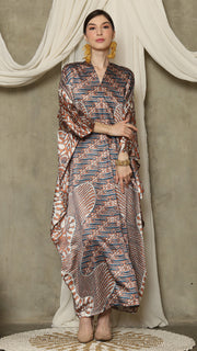 Brown Blue Long Sleeve Batik Kaftan