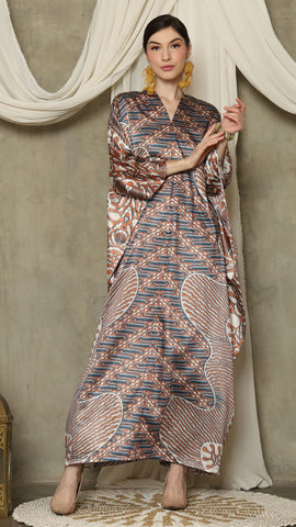 Brown Blue Long Sleeve Batik Kaftan