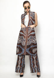 Brown Kanzi Batik Vest Set with Pants