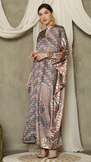 Brown Blue Long Sleeve Batik Kaftan