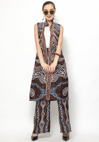 Brown Kanzi Batik Vest Set with Pants