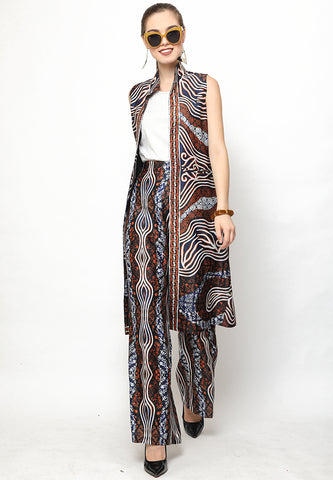 Brown Kanzi Batik Vest Set with Pants